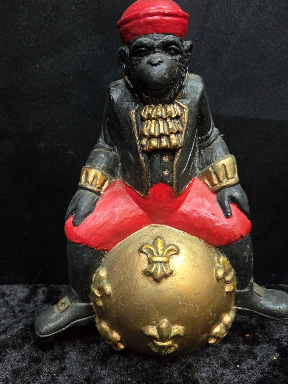Art Deco Style Monkey Butler Figurine in Fez Hat and Tuxedo with Fleur- de-lis S